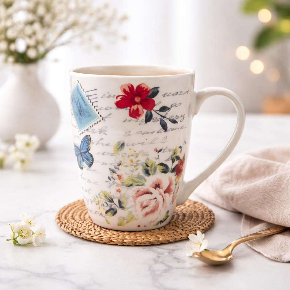 Cuire Ceramic Floral Coffee Mug | Mug for Him & Her | Perfect for Gifting | 350ml (Set of 1)