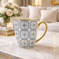 Cuire Blue and Golden Pattern Premium Coffee Mug | Mug for Him & Her | Perfect for Gifting | 370ml (Set of 1)