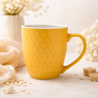 Cuire Diamond Pattern Yellow Ceramic Coffee Mug | Mug for Him & Her | Perfect for Gifting | 400ml (Set of 1)