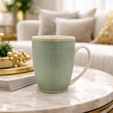 Cuire Green Geometric Pattern Ceramic Coffee Mug | Mug for Him & Her | Perfect for Gifting | 370ml (Set of 1)