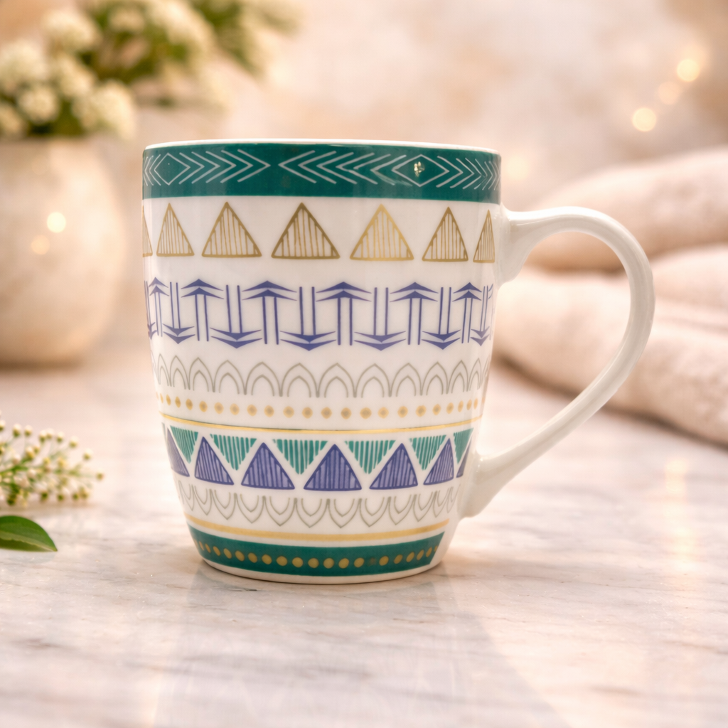 Cuire Geometric Print Ceramic Coffee Mug | Mug for Him & Her | Perfect for Gifting | 350ml (Set of 1)