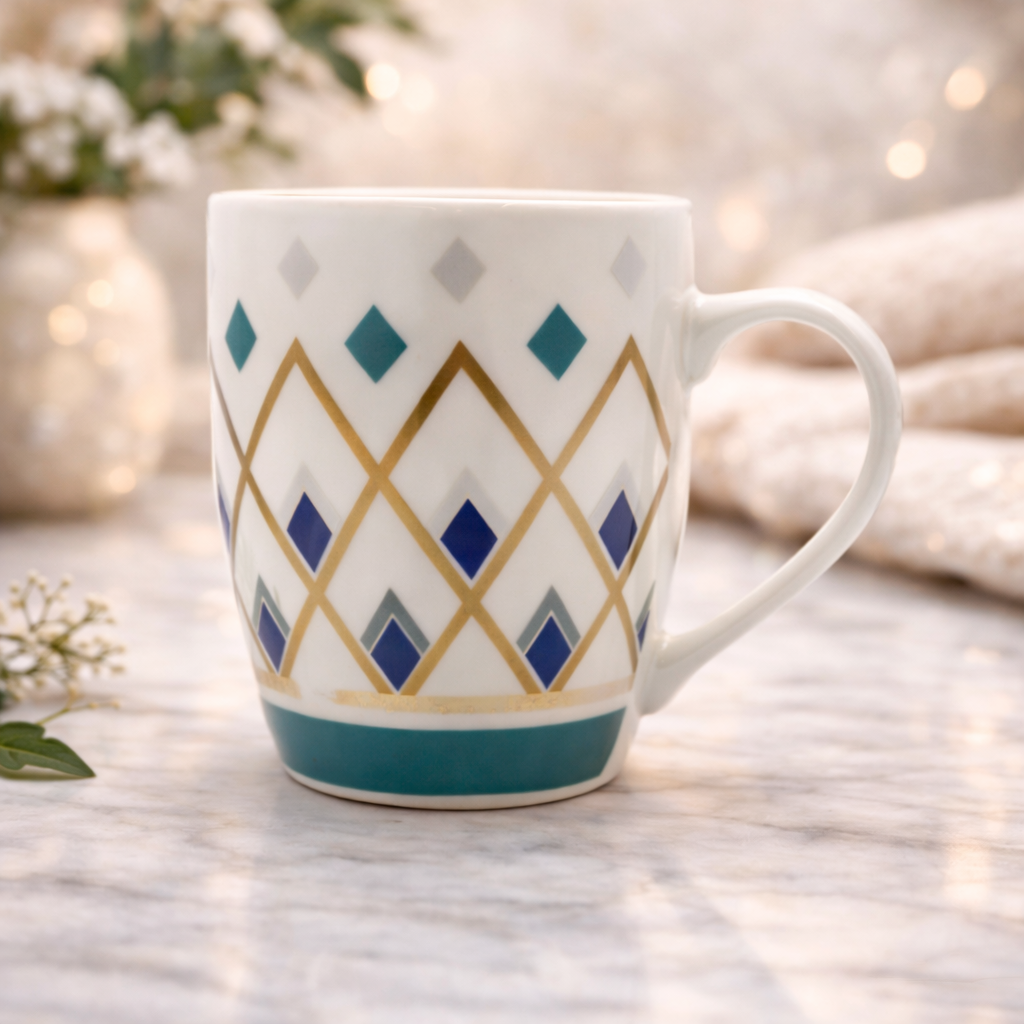 Cuire Geometric Print Ceramic Coffee Mug | Mug for Him & Her | Perfect for Gifting | 350ml (Set of 1)