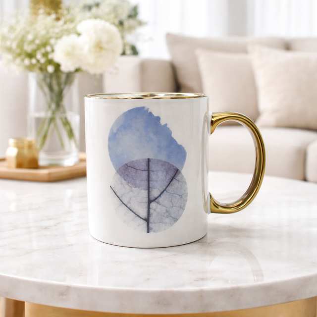 Cuire Golden Watercolour Design Ceramic Coffee Mug | Mug for Him & Her | Perfect for Gifting | 360ml (Set of 1)