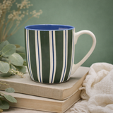 Cuire Stripped White Ceramic Coffee Mug | Mug for Him & Her | Perfect for Gifting | 580ml (Set of 1)