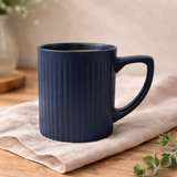 Cuire Ribbed Navy Blue Ceramic Coffee Mug | Mug for Him & Her | Perfect for Gifting | 340ml (Set of 1)