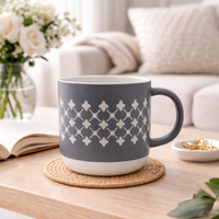 Cuire Grey Floral Ceramic Coffee Mug | Mug for Him & Her | Perfect for Gifting | 365ml (Set of 1)
