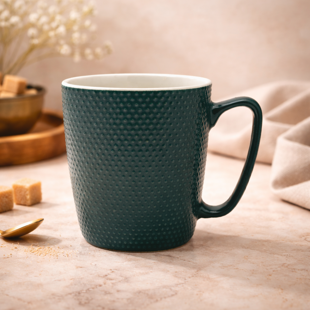 Cuire Dotted Teal Green Ceramic Coffee Mug | Mug for Him & Her | Perfect for Gifting | 470ml (Set of 1)