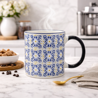 Cuire Blue Patterned Ceramic Coffee Mug | Mug for Him & Her | Perfect for Gifting | 370ml (Set of 1)