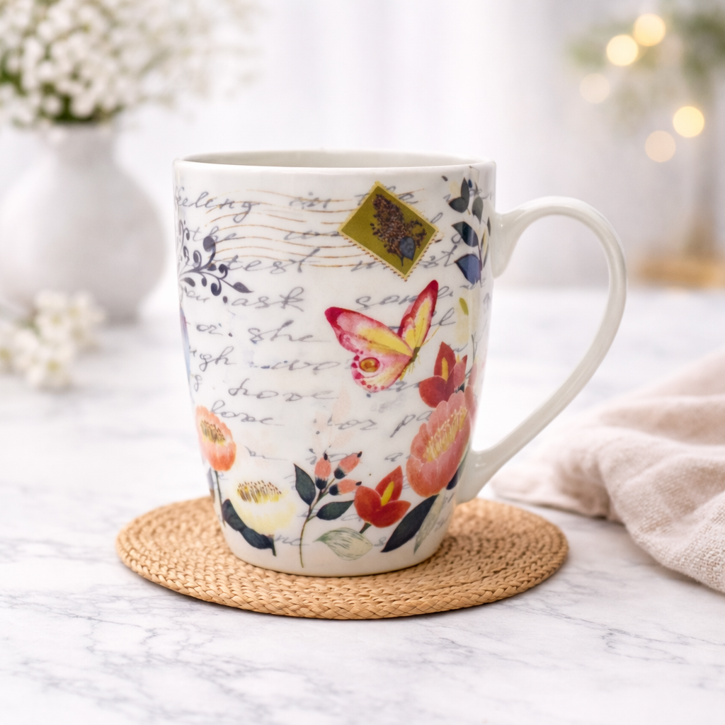Cuire Ceramic Floral Coffee Mug | Mug for Him & Her | Perfect for Gifting | 350ml (Set of 1)