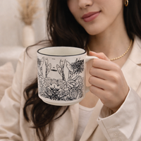 Cuire Floral Black & White Ceramic Coffee Mug | Mug for Him & Her | Perfect for Gifting | 350ml (Set of 1)