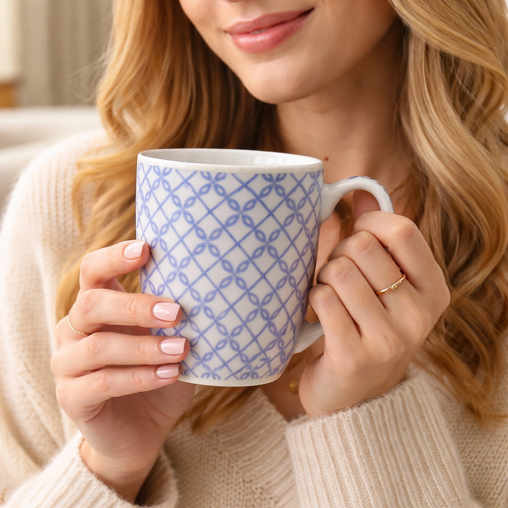 Cuire Lattice Ceramic Coffee Mug | Mug for Him & Her | Perfect for Gifting | 370ml (Set of 1)
