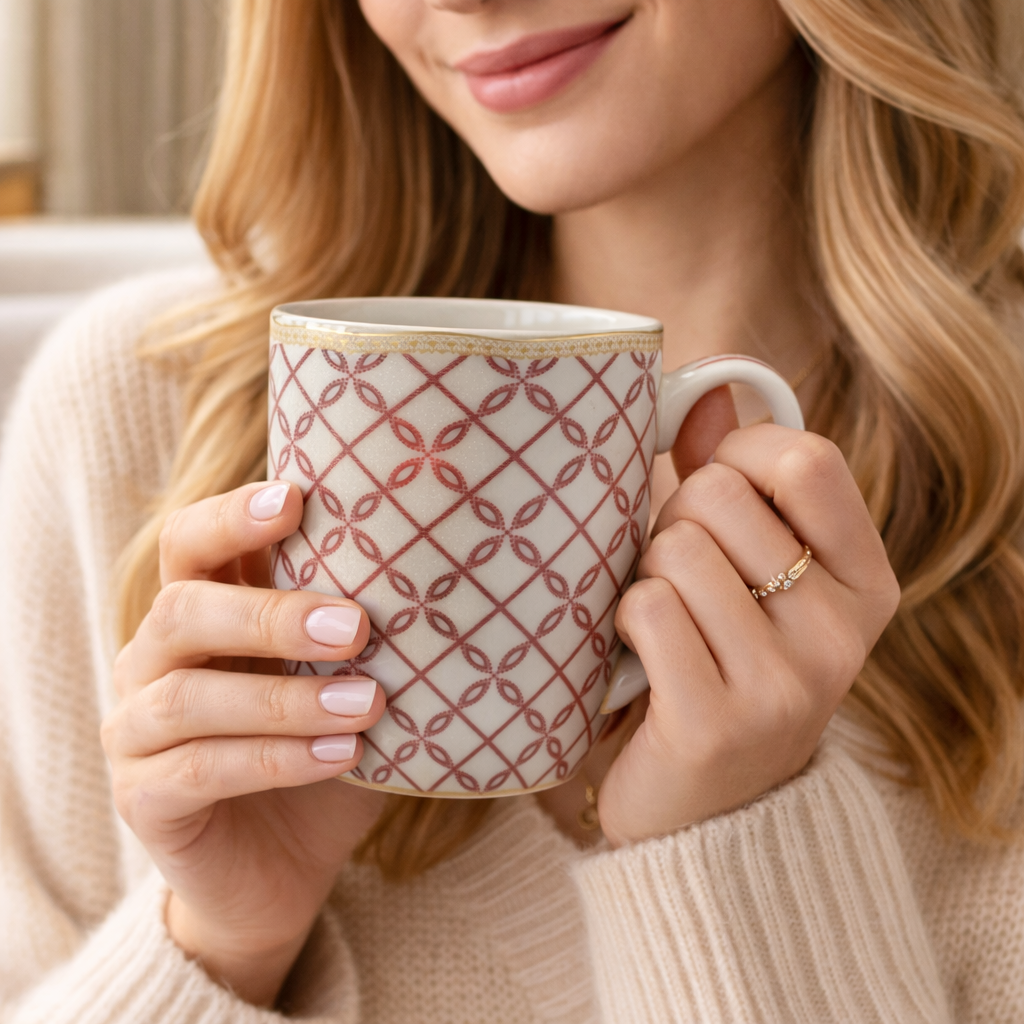 Cuire Lattice Ceramic Coffee Mug | Mug for Him & Her | Perfect for Gifting | 370ml (Set of 1)