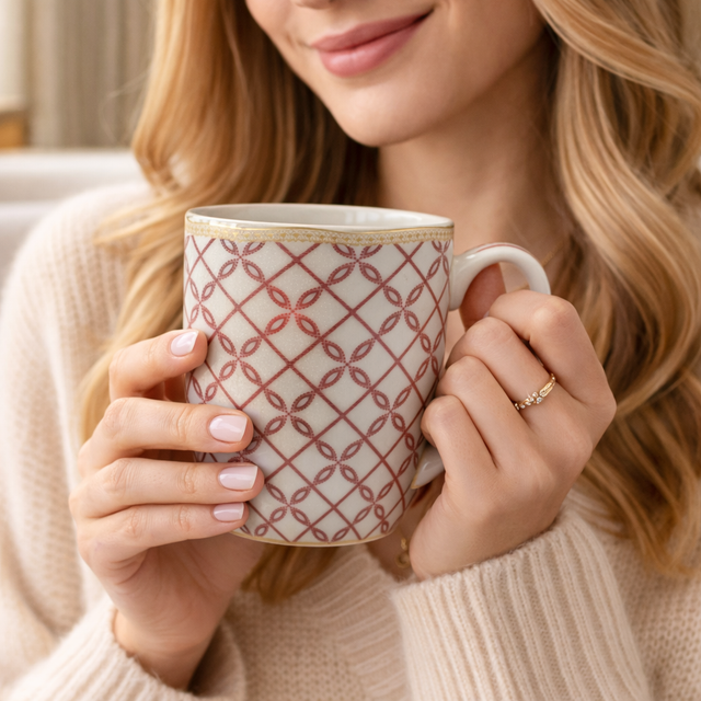 Cuire Lattice Ceramic Coffee Mug | Mug for Him & Her | Perfect for Gifting | 370ml (Set of 1)
