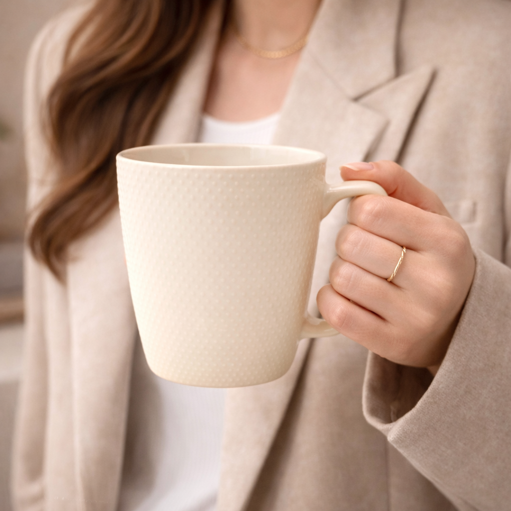 Cuire Dotted White Ceramic Coffee Mug | Mug for Him & Her | Perfect for Gifting | 470ml (Set of 1)
