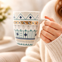 Cuire Geometric Print Ceramic Coffee Mug | Mug for Him & Her | Perfect for Gifting | 350ml (Set of 1)