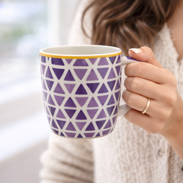 Cuire Purple Pattern Ceramic Coffee Mug | Mug for Him & Her | Perfect for Gifting | 360ml (Set of 1)