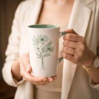 Cuire Green Coloured Floral Embossed Ceramic Coffee Mug | Mug for Him & Her | Perfect for Gifting | 320ml (Set of 1)