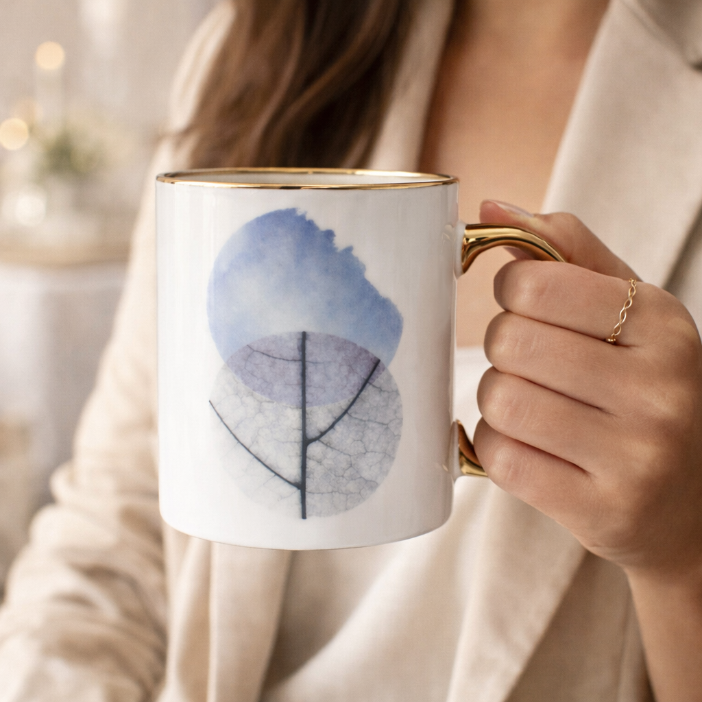 Cuire Golden Watercolour Design Ceramic Coffee Mug | Mug for Him & Her | Perfect for Gifting | 360ml (Set of 1)