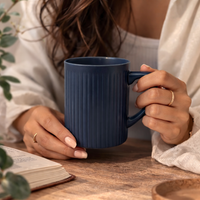 Cuire Ribbed Navy Blue Ceramic Coffee Mug | Mug for Him & Her | Perfect for Gifting | 340ml (Set of 1)