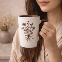 Cuire Brown Coloured Floral Embossed Ceramic Coffee Mug | Mug for Him & Her | Perfect for Gifting | 320ml (Set of 1)