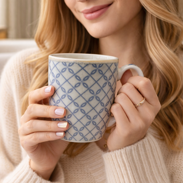 Cuire Lattice Ceramic Coffee Mug | Mug for Him & Her | Perfect for Gifting | 370ml (Set of 1)