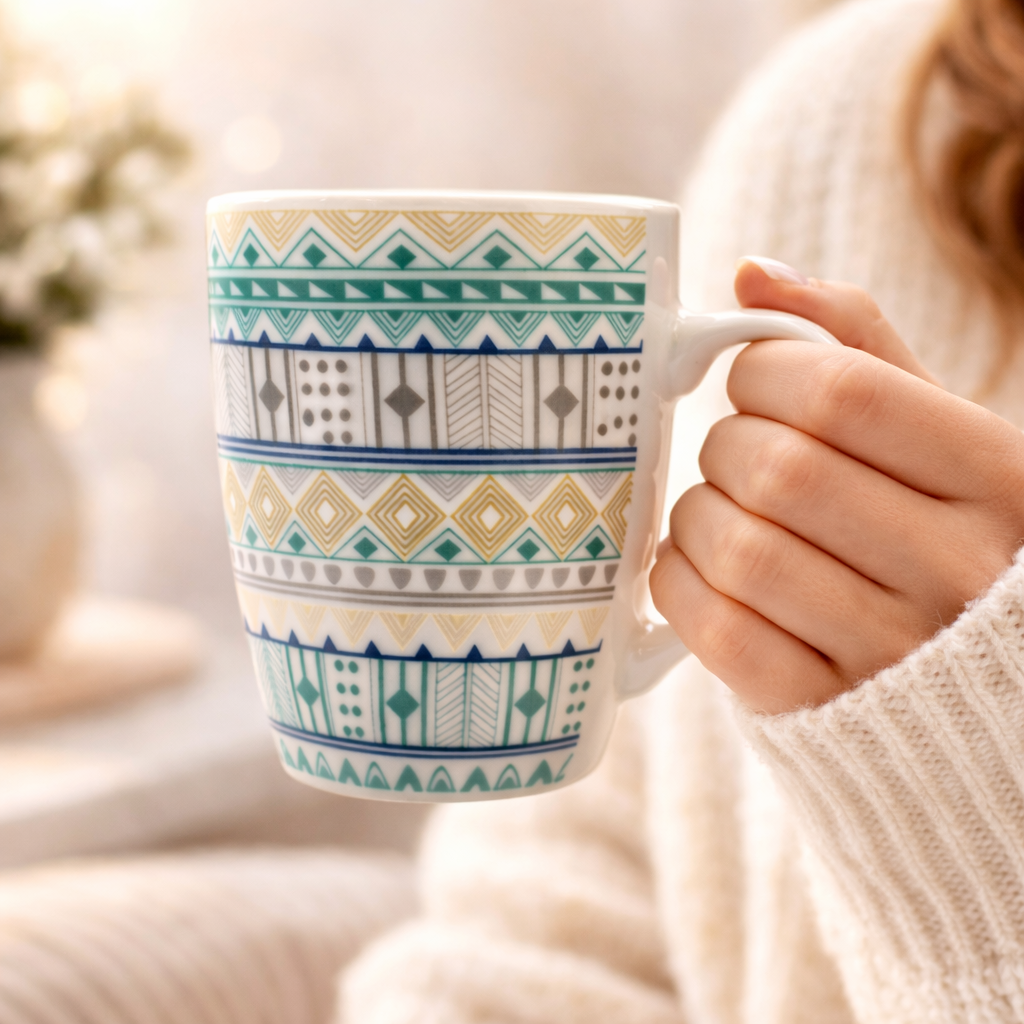 Cuire Geometric Print Ceramic Coffee Mug | Mug for Him & Her | Perfect for Gifting | 350ml (Set of 1)