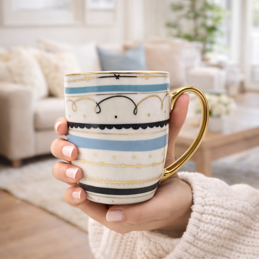 Cuire Golden Designer Ceramic Coffee Mug | Mug for Him & Her | Perfect for Gifting | 370ml (Set of 1)