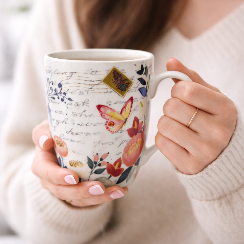 Cuire Ceramic Floral Coffee Mug | Mug for Him & Her | Perfect for Gifting | 350ml (Set of 1)