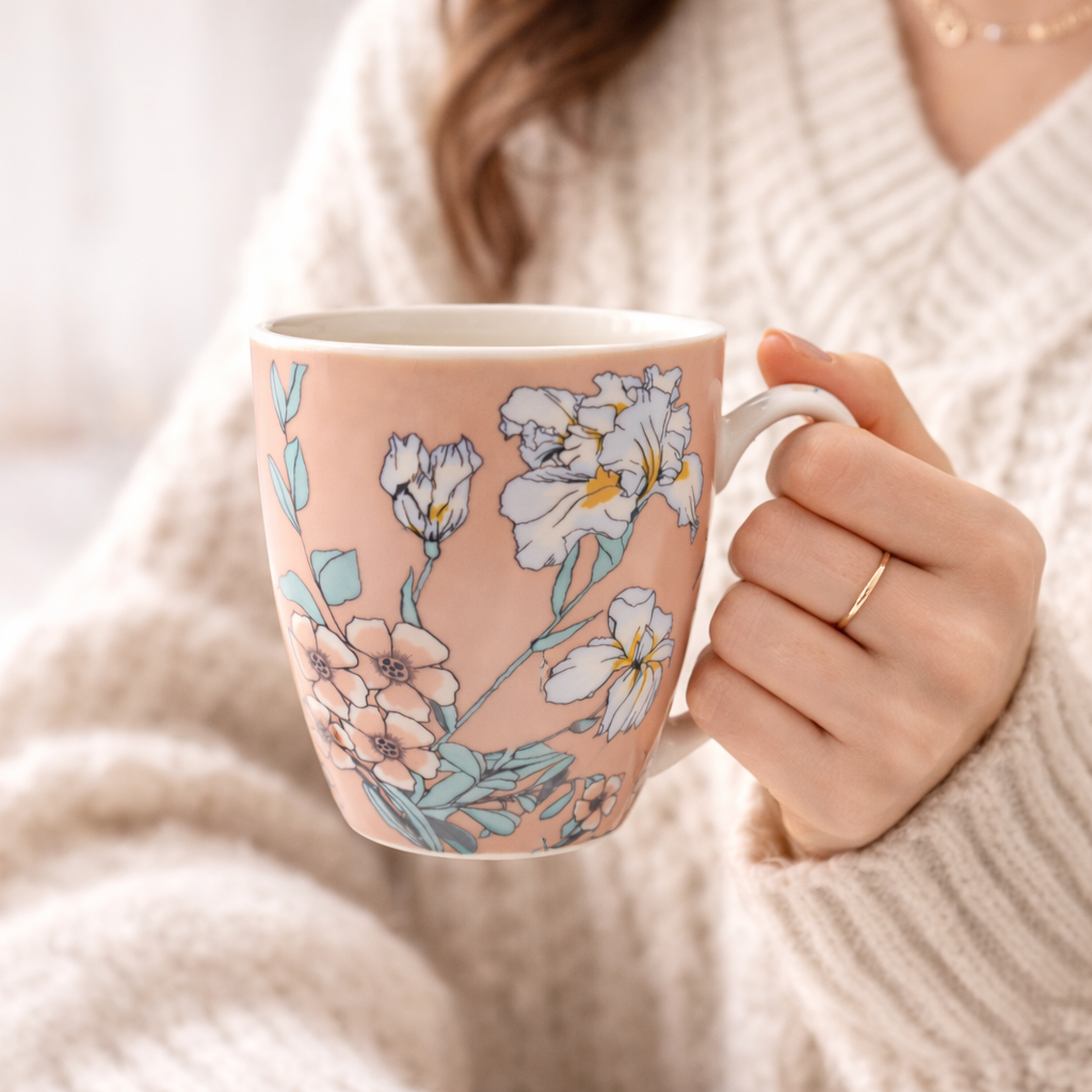 Cuire Floral Ceramic Coffee Mug | Mug for Him & Her | Perfect for Gifting | 350ml (Set of 1)
