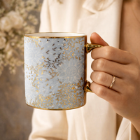 Cuire Floral Golden Ceramic Coffee Mug | Mug for Him & Her | Perfect for Gifting | 370ml (Set of 1)