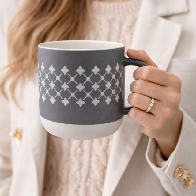 Cuire Grey Floral Ceramic Coffee Mug | Mug for Him & Her | Perfect for Gifting | 365ml (Set of 1)