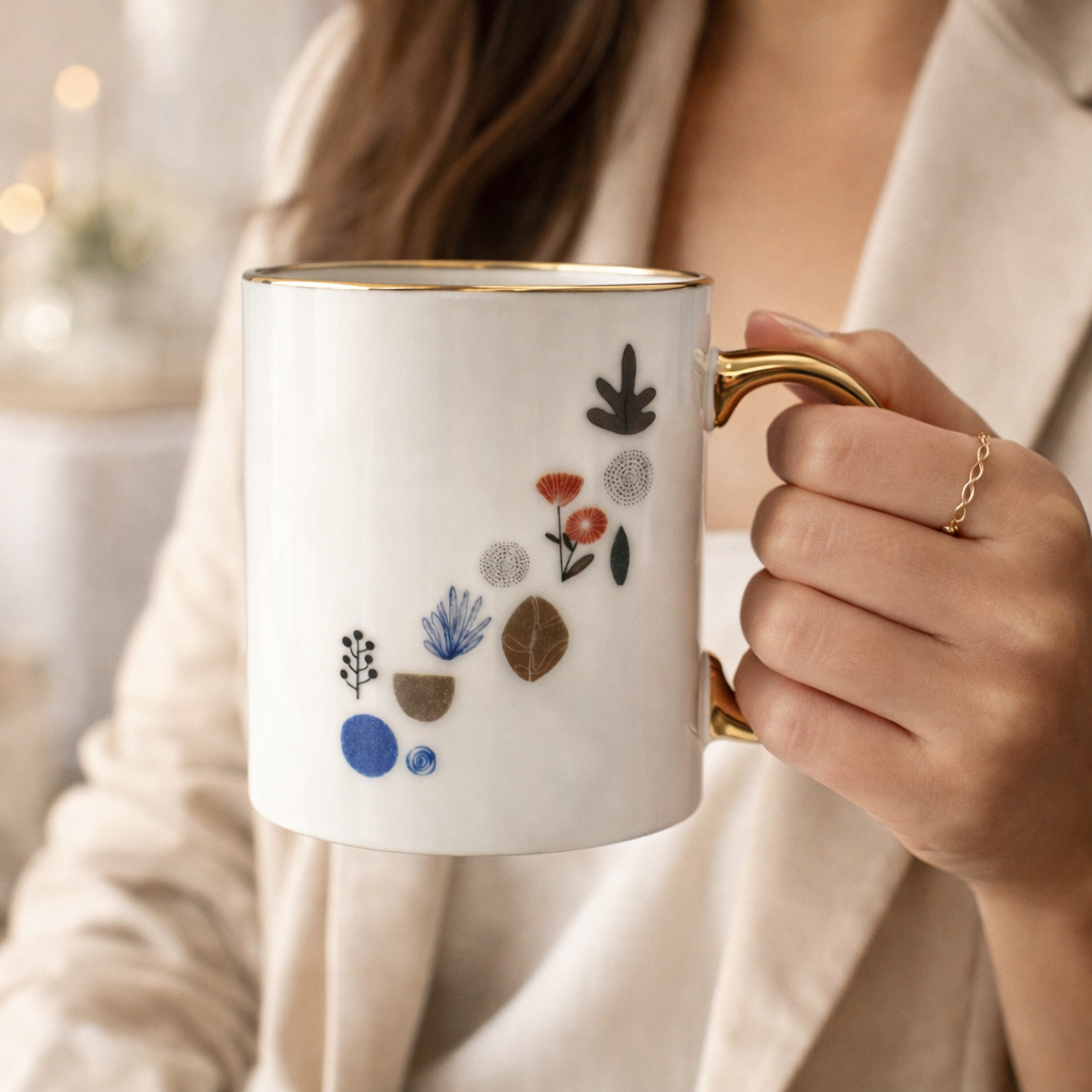 Cuire Golden Watercolour Design Ceramic Coffee Mug | Mug for Him & Her | Perfect for Gifting | 360ml (Set of 1)