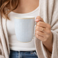 Cuire Light Blue Geometric Pattern Ceramic Coffee Mug | Mug for Him & Her | Perfect for Gifting | 370ml (Set of 1)