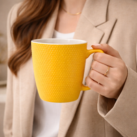 Cuire Dotted Yellow Ceramic Coffee Mug | Mug for Him & Her | Perfect for Gifting | 470ml (Set of 1)