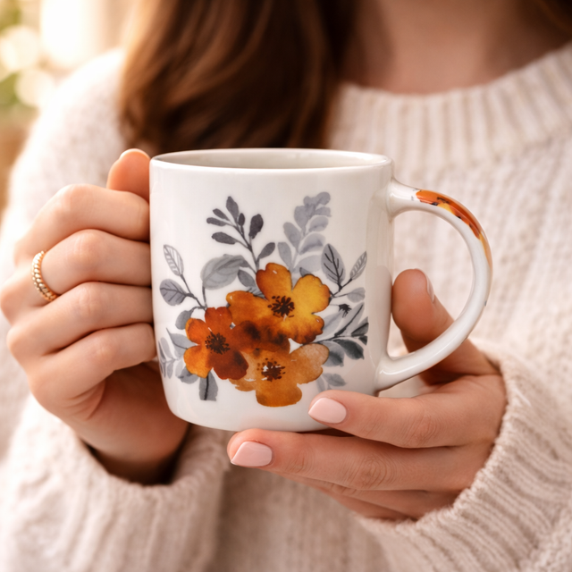 Cuire Floral Ceramic Coffee Mug | Mug for Him & Her | Perfect for Gifting | 350ml (Set of 1)