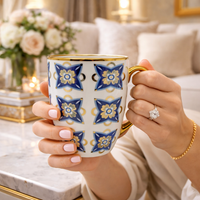 Cuire Blue and Golden Pattern Premium Coffee Mug | Mug for Him & Her | Perfect for Gifting | 370ml (Set of 1)