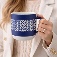 Cuire Blue Floral Ceramic Coffee Mug | Mug for Him & Her | Perfect for Gifting | 365ml (Set of 1)