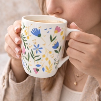 Cuire Ceramic Floral Wildflower Coffee Mug | Mug for Him & Her | Perfect for Gifting | 350ml (Set of 1)