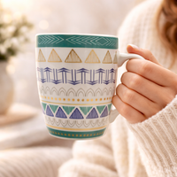 Cuire Geometric Print Ceramic Coffee Mug | Mug for Him & Her | Perfect for Gifting | 350ml (Set of 1)