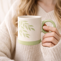 Cuire Green Fern Ceramic Coffee Mug | Mug for Him & Her | Perfect for Gifting | 370ml (Set of 1)