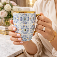 Cuire Blue and Golden Pattern Premium Coffee Mug | Mug for Him & Her | Perfect for Gifting | 370ml (Set of 1)