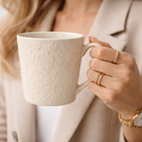 Cuire Floral Embossed White Ceramic Coffee Mug | Mug for Him & Her | Perfect for Gifting | 520ml (Set of 1)