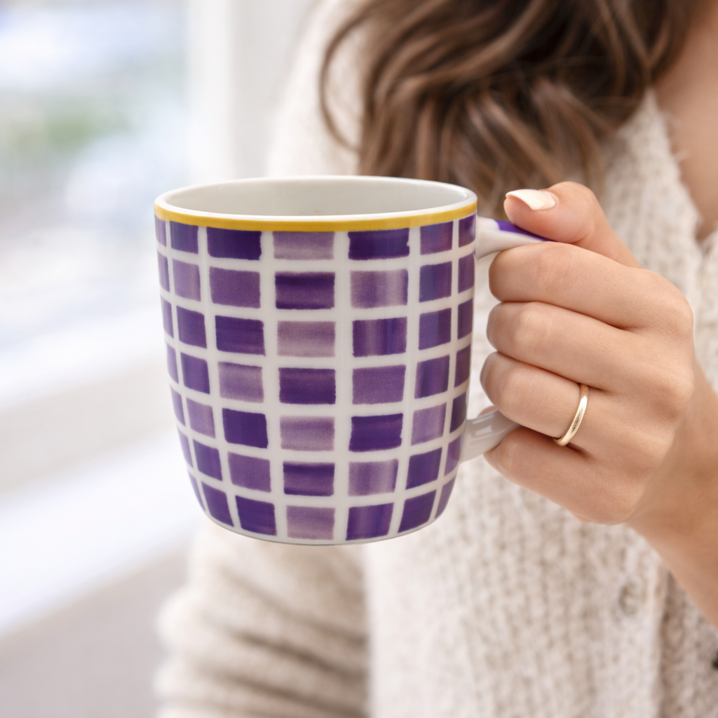 Cuire Purple Pattern Ceramic Coffee Mug | Mug for Him & Her | Perfect for Gifting | 360ml (Set of 1)