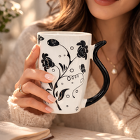 Cuire Floral White with Black Butterfly Ceramic Coffee Mug | Mug for Him & Her | Perfect for Gifting | 400ml (Set of 1)