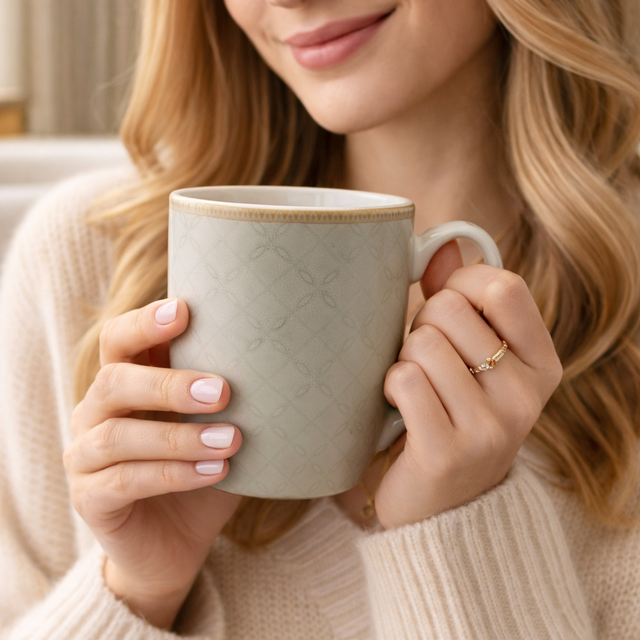 Cuire Lattice Ceramic Coffee Mug | Mug for Him & Her | Perfect for Gifting | 370ml (Set of 1)