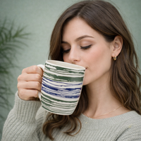 Cuire Stripped White Ceramic Coffee Mug | Mug for Him & Her | Perfect for Gifting | 580ml (Set of 1)