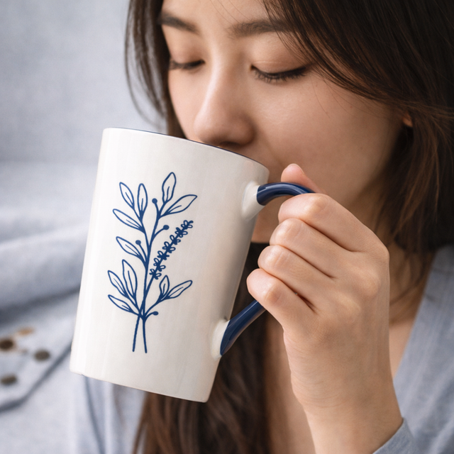 Cuire Blue Coloured Floral Embossed Ceramic Coffee Mug | Mug for Him & Her | Perfect for Gifting | 320ml (Set of 1)