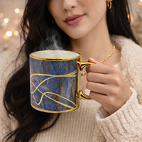 Cuire Deep Blue and Golden Veins Design Ceramic Coffee Mug | Mug for Him & Her | Perfect for Gifting | 340ml (Set of 1)
