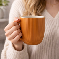 Cuire Solid Colour Ribbed Ceramic Coffee Mug | Mug for Him & Her | Perfect for Gifting | 350ml (Set of 1)