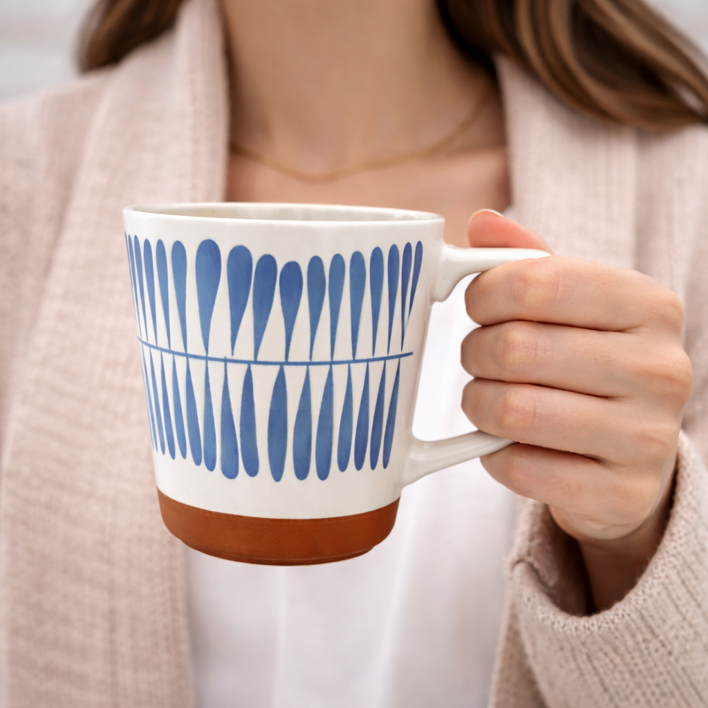 Cuire Blue Large Print Ceramic Coffee Mug | Mug for Him & Her | Perfect for Gifting | 450ml (Set of 1)